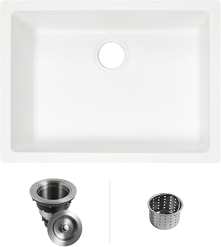 Enbol Fregadero de cocina de montaje inferior blanco de 24 "fregadero de cocina compuesto de granito de un solo tazón fregadero de cuarzo con