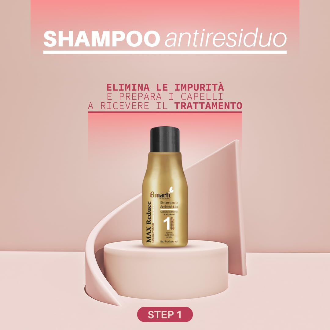 Max Reduce - Trattamento Lisciante Capelli Organico Professionale - Keratina, Anti-Crespo, Riduzione Volume e Liscio Perfetto - Kit Completo 3 Pz. (100+120+100 ml)