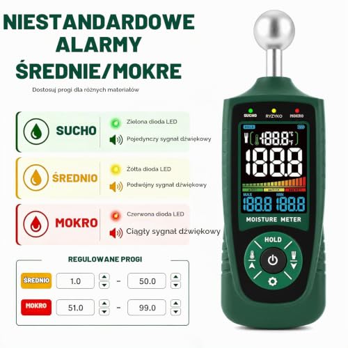 VORKIN Wilgotnościomierz, Miernik Wilgotności Drewna i Materiałów Budowlanych, Bezinwazyjny Miernik do Ścian, Betonu i Tynku, Cyfrowy Tester Wilgotności