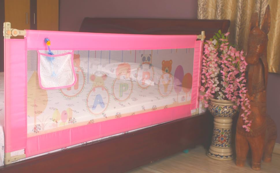 VIC Kid® Adjustable Baby Bedrail Guard for Toddlers/Bed Fence/Kids Safety/Portable and Adjustable Size (1.8 M, Happy)