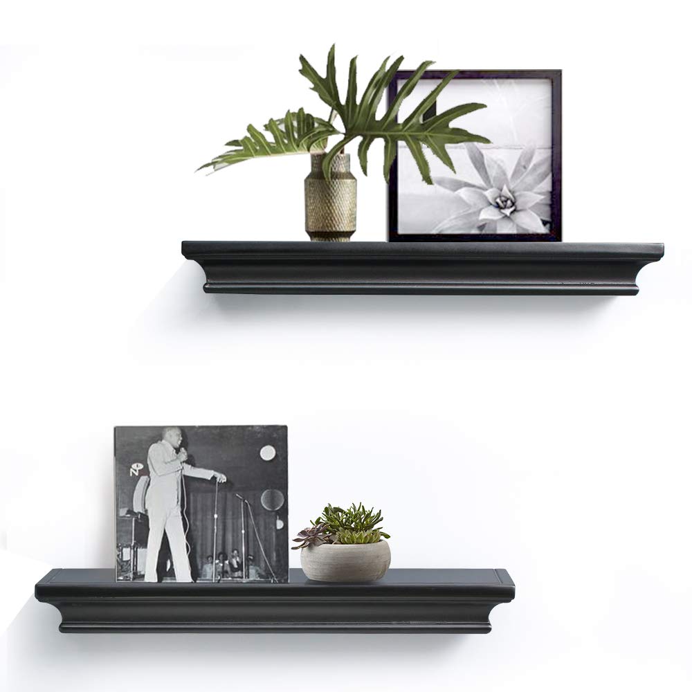 AHDECOR Black Floating Shelves, Modern Wall-Mounted Shelves for Home Decor and Storage in Bedroom, Kitchen, Livingroom and Office, Set of 2