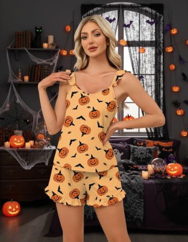 Image of Ekouaer Pajama for Women Set 2 Piece Ruffle Cami Top and Shorts Pjs