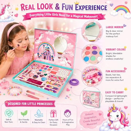 Image of PLUSPOINT Kids Makeup & Accessory Kit for Girl, Washable Makeup Set for Girls, Makeup Set for Kids, Girl Toys Children Play Makeup Kit with Folding Case Birthday Gifts for Girls Age 4 5 6 7 8 Year Old
