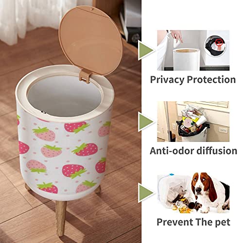 Image of Small Trash Can with Lid for Bathroom Kitchen Office Diaper Fruit Cute fresh strawberry pink polka dot white Design for Bedroom Garbage Trash Bin Dog Proof Waste Basket Cute Decorative