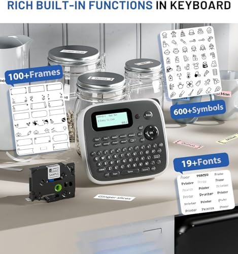 Label Maker Machine with Tape, Label Maker Waterproof Labels, Keyboard Labeler Machine Portable, D210S Desktop Labelmaker Multiple Symbols for Home Small Business Kids Teachers School Supplies - 5