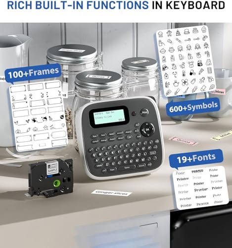Label Maker Machine with Tape, Label Maker Waterproof Labels, Keyboard Labeler Machine Portable, D210S Desktop Labelmaker Multiple Symbols for Home Small Business Kids Teachers School Supplies by EazeID - Image 5