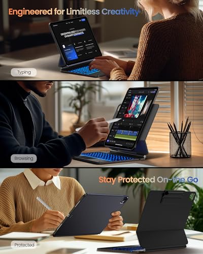 Image of typecase Edge+ Keyboard Case for iPad Pro 13-inch (M5 /M4) 2025 /2024, Black Keyboard with Carbon Fiber Protective Case,Portrait & Typing Modes,Built-in Trackpad,11-Color Backlight,Magnetic Stand