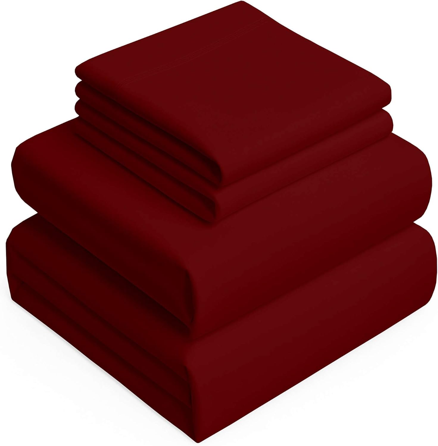 Cotton Bed Sheets - 100% Cotton - 500 Thread Count - 4-8 Inch Deep Pocket Fitted Sheet with Elastic All Around- Soft & Luxurious Hotel Quality Sheets(Burgundy Solid - Queen)