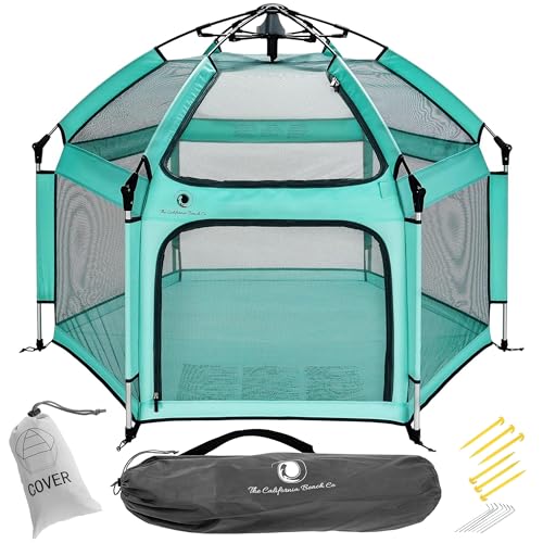 POP 'N GO PLAYPEN - Indoor & Outdoor Baby Playpen for Babies and Toddlers - Baby Beach Tent, Foldable, Portable W/Canopy, Travel Bag, & Mosquito Net - Pop Up Pack and Play Tent (Sweet Mint)