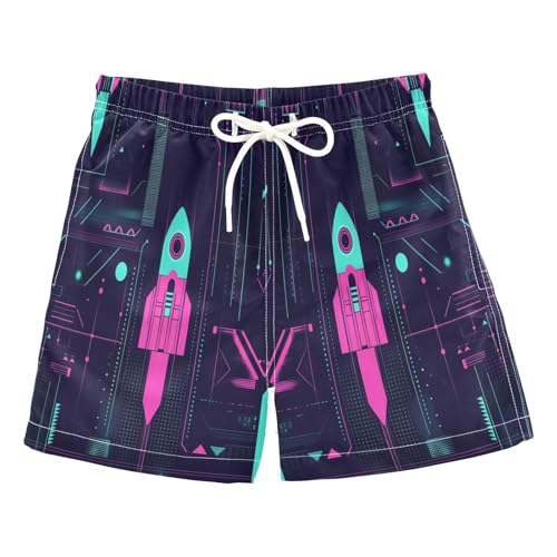 Jucciaco Boys Swim Trunk Quick Dry Beach Board Shorts Neon Rocket Machine Fire Swimwear for Kids