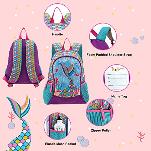 Happysunny Toddler Mermaid Backpack Tail For Girls Kids 3-5 Years Old Age 4-6 With Reversible Sequins Cute Bookbag For Preschool Kindergarten Early Elementary Little Kids #TOP2