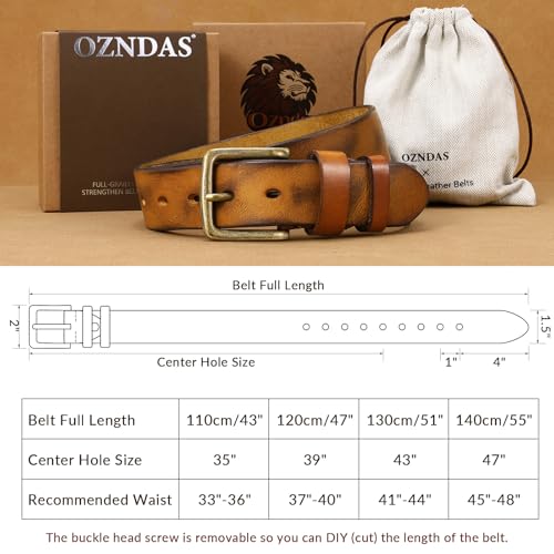 Image of Men's Leather Belt Full Grain Leather Belts for Men Handmade Real Solid Top-Grain Leather Heavy-Duty Work Belt Gifts