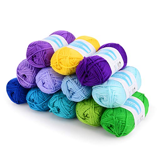 Wextile 50G Large Yarn Bonbons 1200M Total Knitting And Crochet Yarn Including 12 Multicolour Yarns And Learning Materials For Starter Kit #TOP4