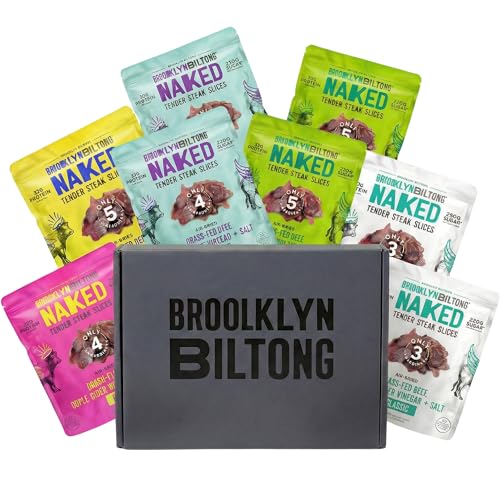 Brooklyn Biltong Beef Jerky Gift for Men (Biltong Gift Box 2 oz, Pack of 8) – Premium Air-Dried Grass-Fed Healthy Beef, High Protein Keto & Gluten-Free Snacks, Whole30 Biltong Box, Made in USA