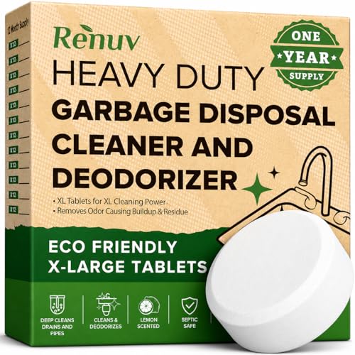 Image of Renuv Garbage Disposal Cleaner & Deodorizer Tablets, 12 XL Tablets | Foaming Citrus Scent, Drain Freshener, Kitchen Sink Odor Refresher For Garbage Disposer Cleaning