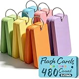 Koogel Index Cards with Ring for Studying, 480 PCS, 3x5 Inch, Colored Flash Cards with Key Ring, Notecard for School College Memory Vocabulary Greeting Memo Home Organization Supplies, 6 Colors