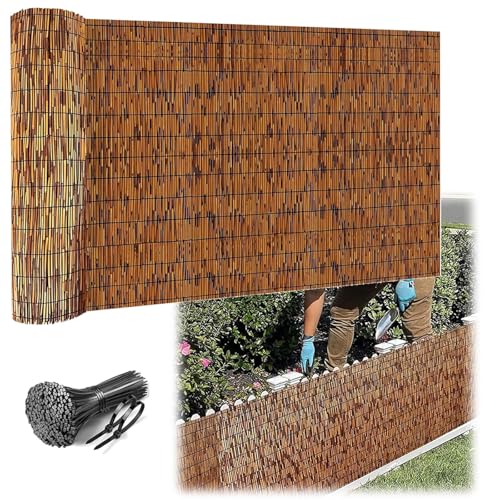 Genérico Panel De Caña Económico Valla Seto Pantalla Privacidad Balcón Estera Marrón Natural Cerca Jardín Fácil Montaje Rollo Decorativo Exterior Solución Ocultación Rápida Bambú Biodegradable