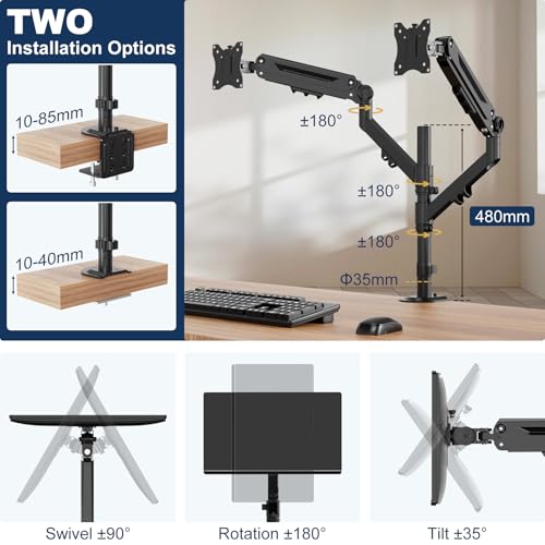STANDOPIA Dual Monitor Mount for 17 to 40 inches, Holds up to 26.4 lbs, Monitor Desk Arms for 2 Monitors Vertical/Parallel Placement, with Clamp/Grommet Base, VESA Mount 75/100 mm by STANDOPIA - Used condition - Image 5