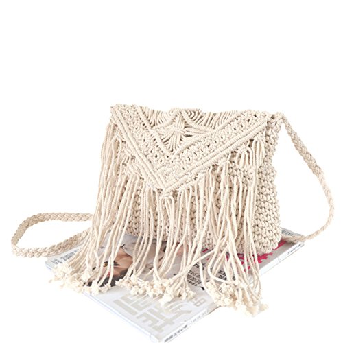Femmes Crochet Sac à bandoulière frangée coton pompon plage Bohème Cross-body Bag Cover