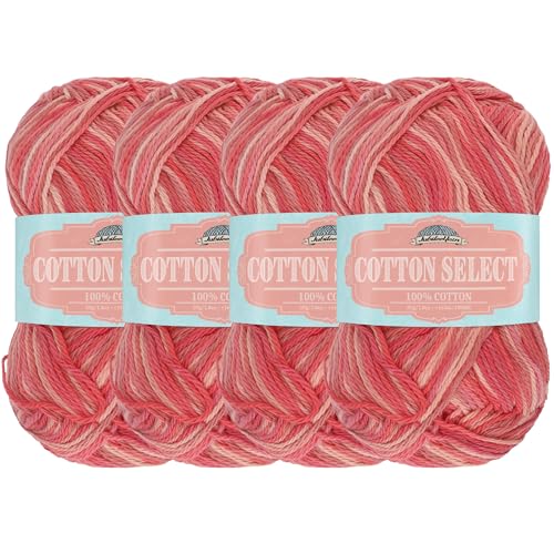JubileeYarn Cotton Select Yarn - 50g/Skein Sport Weight - Rose Parade - 4 Skeins