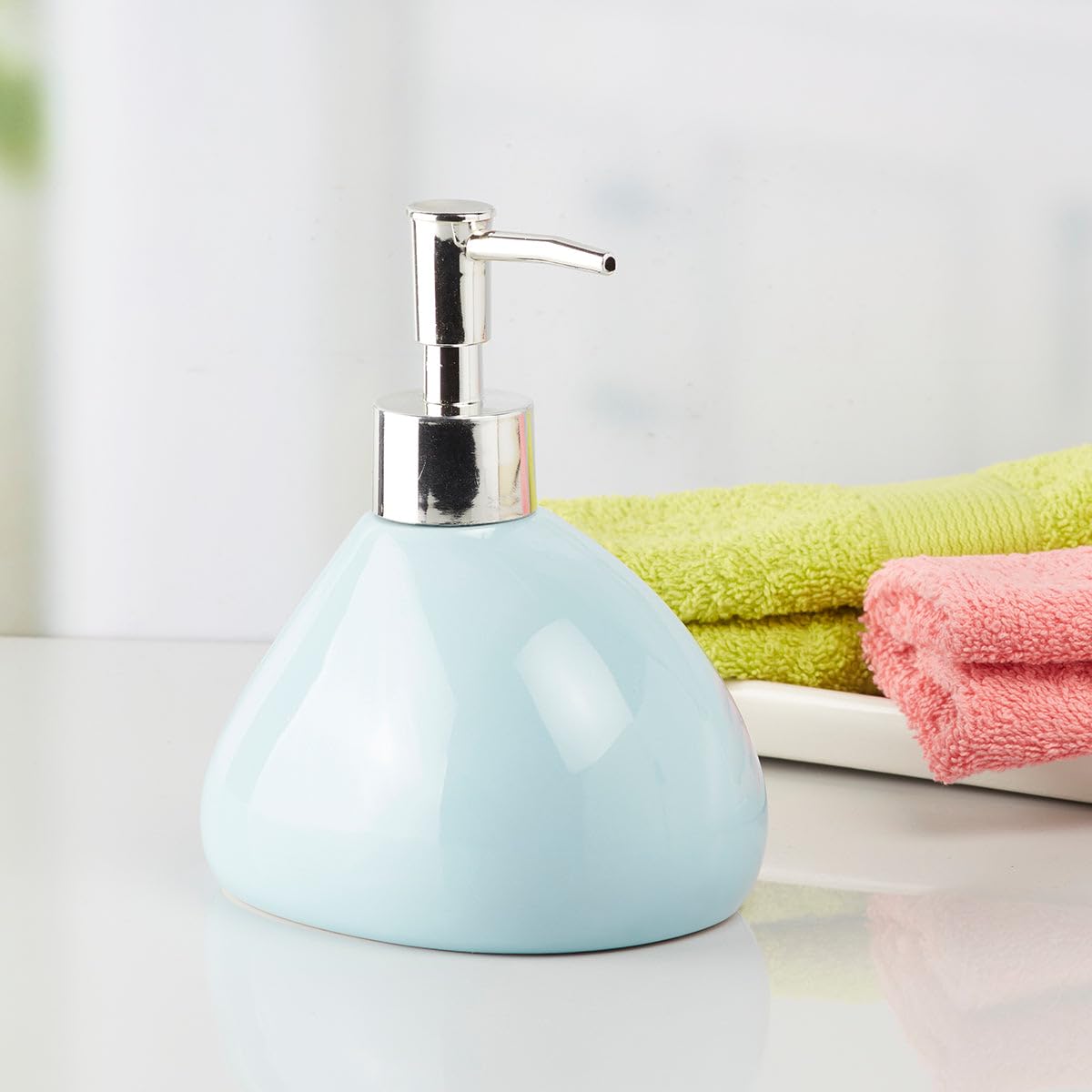 SaSaSa Ceramic Soap Dispenser for Bathroom handwash, refillable Pump Bottle for Kitchen Hand wash Basin, Set of 1, Blue (7972) 2
