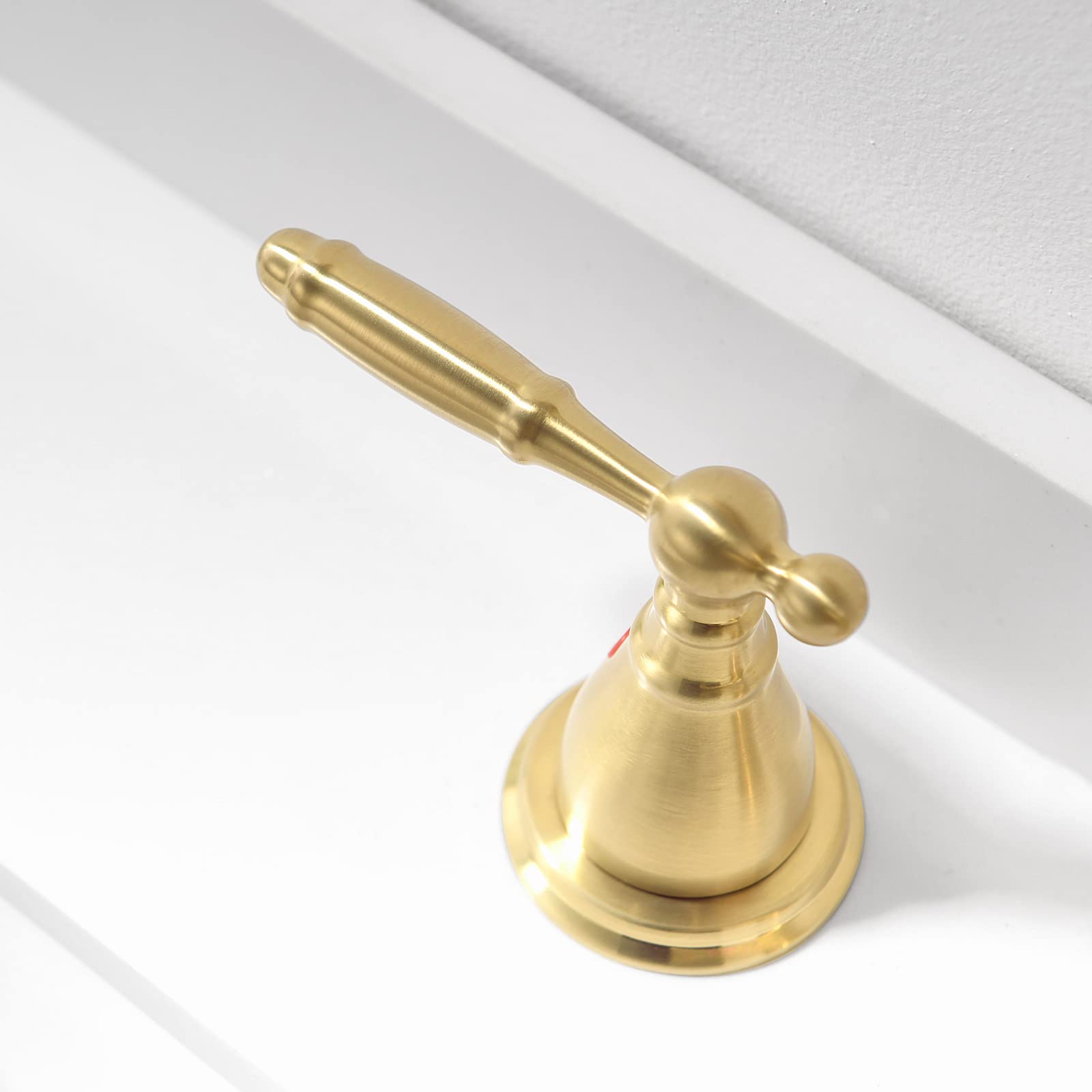 Weit verbreitete, gebürstete Gold-Waschtischarmatur, 8 Zoll (ca. 20 cm), 3-Loch, 2-Griff-System mit Metall-Ablaufgarnitur, niedrigem Auslauf, WF008-4-BG