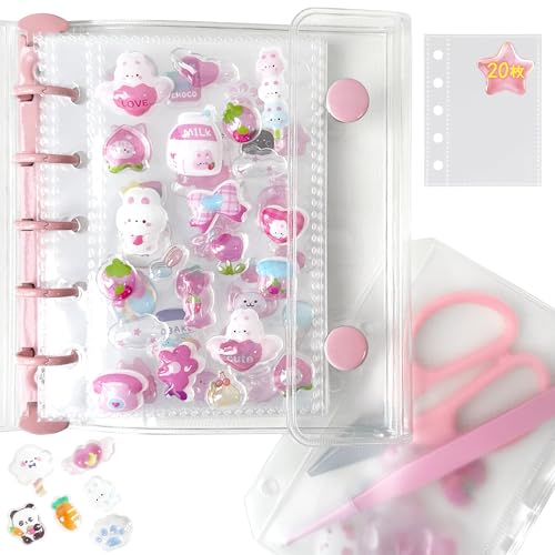 GOKEI シール帳 プラバン 透明 M5サイズ ミニ バインダー 【リフィル×20枚 チャック付きボケット×2枚 下敷き×2枚】 クリアバインダー 3層構造PPシート カードポケット シール台紙 プリ帳 カードスリーブ はがせる 女の子 コラージュノート ピンクのサムネイル