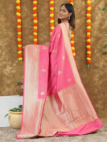 HerClozet baby pink banarasi silk saree in pure silk – image 5