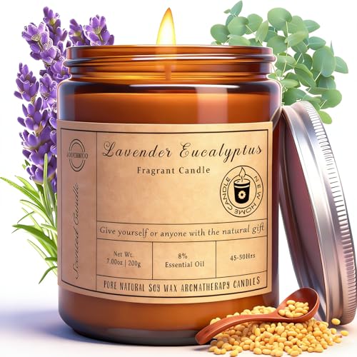 Scented Candles - Lavender Eucalyptus Candles for Home Scented, 7oz Soy Wax Aromatherapy Candle for Stress Relief and Relaxation Anxiety, Non Toxic, Birthday Gifts, Christmas Gifts for Women & Men