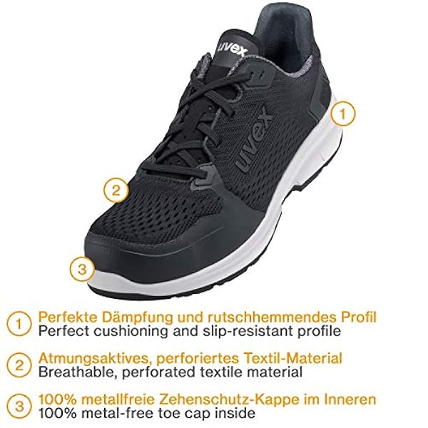 Uvex 1 Sport Calzado de Trabajo S1 SRC ESD | Zapatos de Seguridad con Punta Ligera y Sin Metales - para Mujeres y Hombres