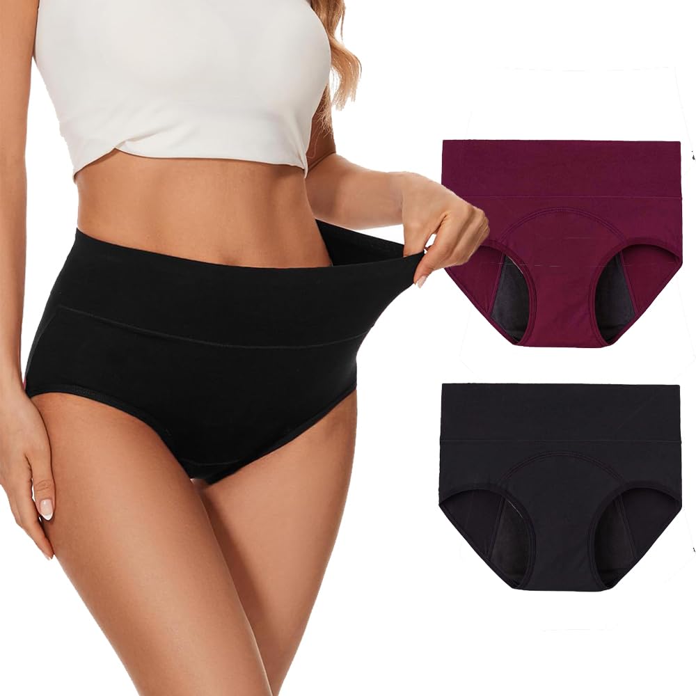 DIVING DEEP Leakproof High-Waist Period Panties for Women & Girls | Reusable Menstrual Underwear | Heavy Flow Absorbent Cotton | Pack of 2