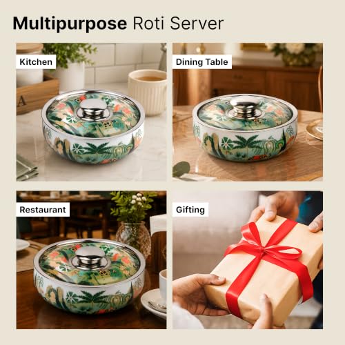 Image of The Better Home Insulated Casserole Serving Bowl | Stainless Steel Food Grade | Capacity 1500ml Printed Design Easy to Clean Double Wall Insulation Hot Food Storage Tureen | 1 Pack