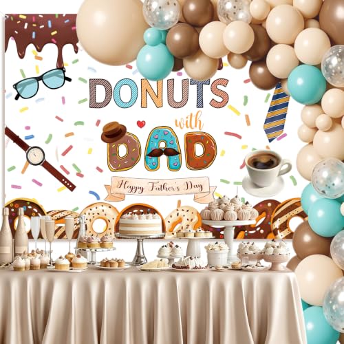 MEHOFOND 7x5ft Happy Father's Day Backdrop Donuts with Dad Sprinkles Decorations Banner Father's Day I Love Dad Best Dad Ever Photography Background Happy Father's Day Party Decor Supplies by MEHOFOND - Used condition - Image 2