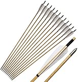 ZZUUS 12Pcs 33'' Traditional Wooden Arrows Handmade Turkey Feather Wood Shaft Arrows for Archery...
