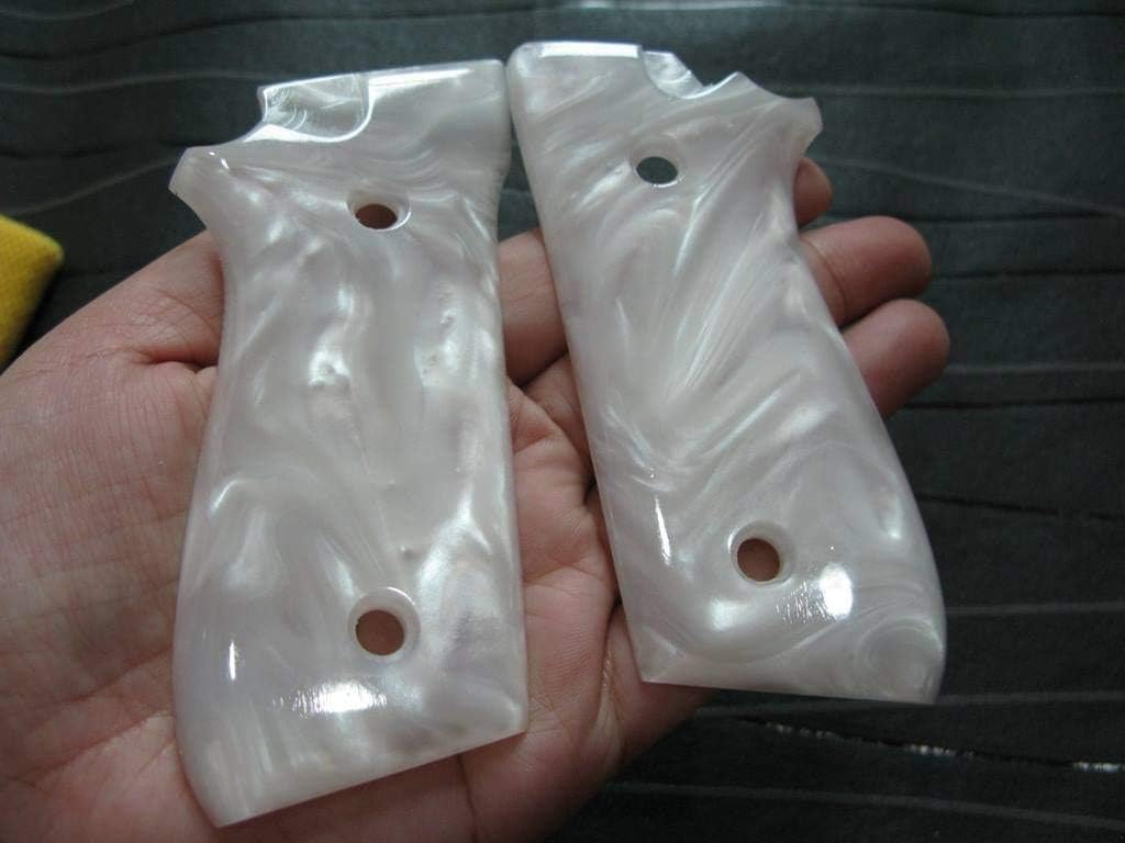 New Grips Compatible with Taurus Pt-92, Pt-99, Pt100, Pt101 Decocker, Smooth White Pearl Resin Polyester, Thai Handmade