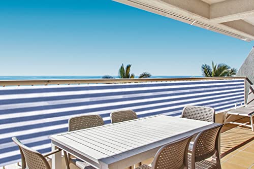 Deco4Me Balkon Sichtschutz ohne Bohren 90 x 500 cm, Blau-Weiß, mit Ösen - Balkonbespannung aus feinmaschigem HDPE-Netz - Balkonverkleidung wetterfest - Sichtschutzwand für Terasse, Keller, Garten