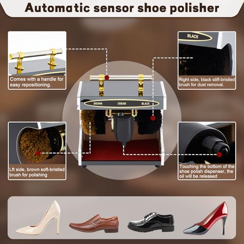 Lounsweer Automatic Electric Shoe Polisher Plug-in Shoe Buffer with Polish Box Dust Removal and Polishing Clean Kit Double Combination Brush for Home Hotel Bank Shopping Mall Entrance