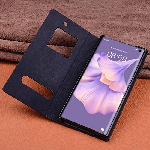 Leather Flip Phone Case, For Huawei Mate Xs 2 (2022) Lychee Pattern Business Folio Cover, Can Answer Callswithout Flipping Case,Black #TOP2