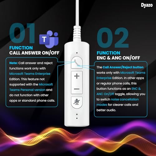 Image of Dyazo 3-in-1 Wired Headset with Mic | Active & Environmental Noise Cancellation | USB, Type-C & 3.5mm Connectivity | Volume & Mute Controls | On-Ear Headphones for PC, Laptops & Mobile Phones (White)