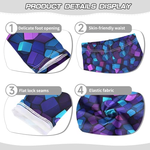 Blue Purple Cubes Girls Leggings Soft Comfortable Athletic Leggings Dancing Pants for 4-10 Years3