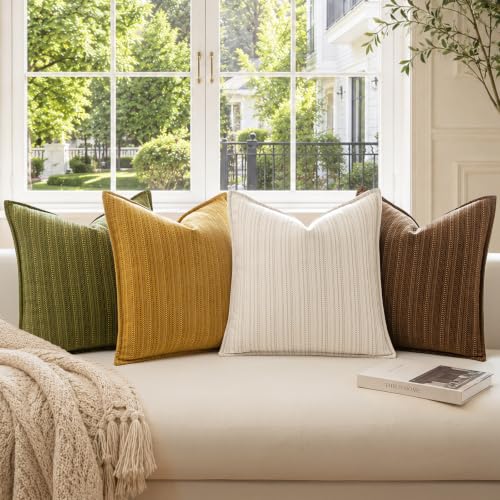 a moment White Designer Textured Throw Pillow Covers 20x20 Set of 2 Vertical Striped Chenille Cushion Covers Decorative Pillowcases for Couch Sofa Bed Living Room Boho Farmhouse Home Decor by a moment - Used condition - Image 5