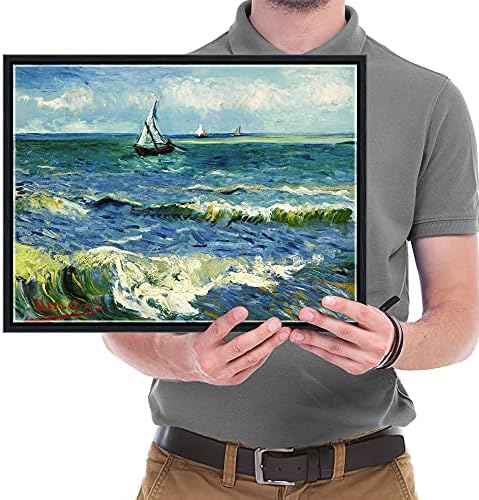 Wieco Art Black Framed Seascape at Saintes Maries by Vincent Van Gogh Canvas Prints Artwork Ocean Pictures on Canvas Wall Art for Bedroom Home Decorations VAN0019-3040UK-BF