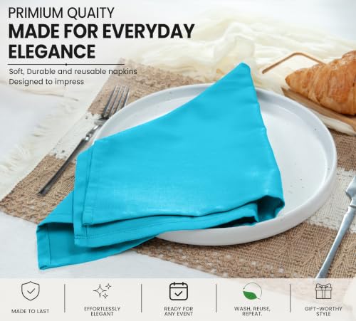 Image of Ruvanti Cloth Napkins Set of 12, Cotton Enrich 18 inchx18 inch - Sky Blue | Washable, Soft, Durable & Absorbent Everyday Napkins. For Home, hotel, Wedding Napkins, Thanksgiving, Christmas Dinner Napkin