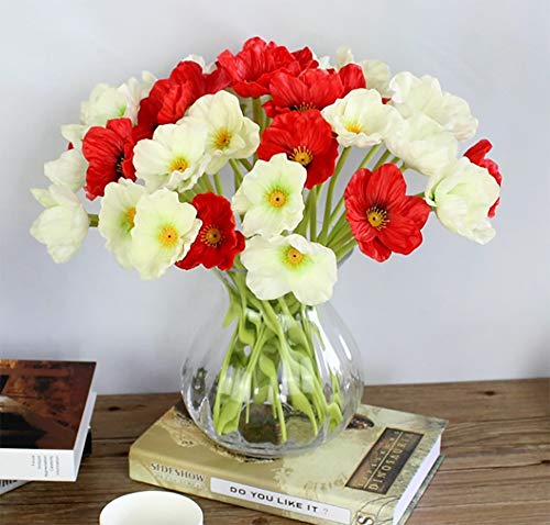 10Pcs Red Poppies Artificial Flowers With Real Look/Pu Real Touch Artificial Poppy Flowers For Indoor Outdoor Wedding Home #TOP6
