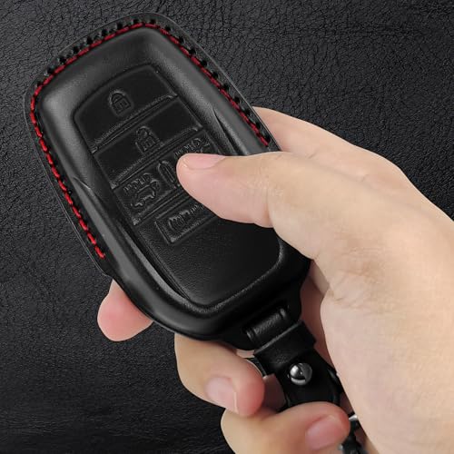 Tukellen for Toyota Key Fob Cover Leather Case Compatible with 2025-2026 Camey,4Runner,Rav4,2021-2026 Land Cruiser,Venza, Grand Highlander,2023-2026 Tacoma,Tundra,Corolla Cross,Prius-Black(Red line) by Tukellen - Used condition - Image 5