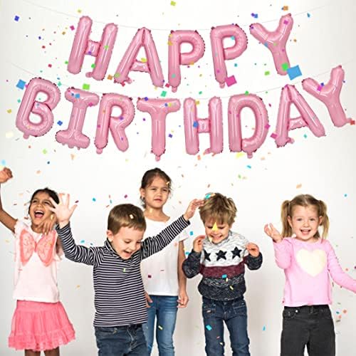 TONIFUL 16 Inch Baby Pink Happy Birthday Balloons Banner, Foil Letters Sign, Mylar Balloons, Bunting Reusable Ecofriendly Material, for Birthday Decorations, Party Supplies, for Girls Boys — view 3