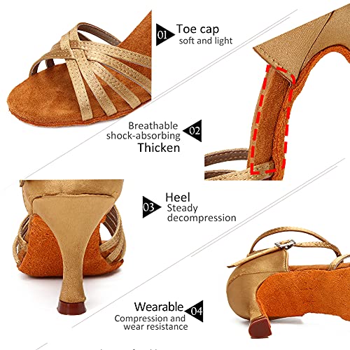 Dkzsyim Women's Satin Latin Dance Shoes Professional Ballroom Salsa Practice Performance Dancing Shoes,213-Beige-7,Us 8 #TOP2