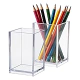 Dezzer Portapenne in acrilico trasparente, porta pennelli per trucco, portamatite per organizer per cancelleria da scrivania, 2 pezzi portapenne trasparente per accessori da scrivania, scuola