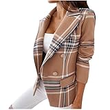 Herbst Winter Blazer Mantel Damen Elegant Anzug Sportlich Business Blazerjacke Cardigan Kariert Büro Suit Langarmshirt Festlich Strickjacke Sakko Oberteile Tailliert Open Front Outdoor Tops für Party