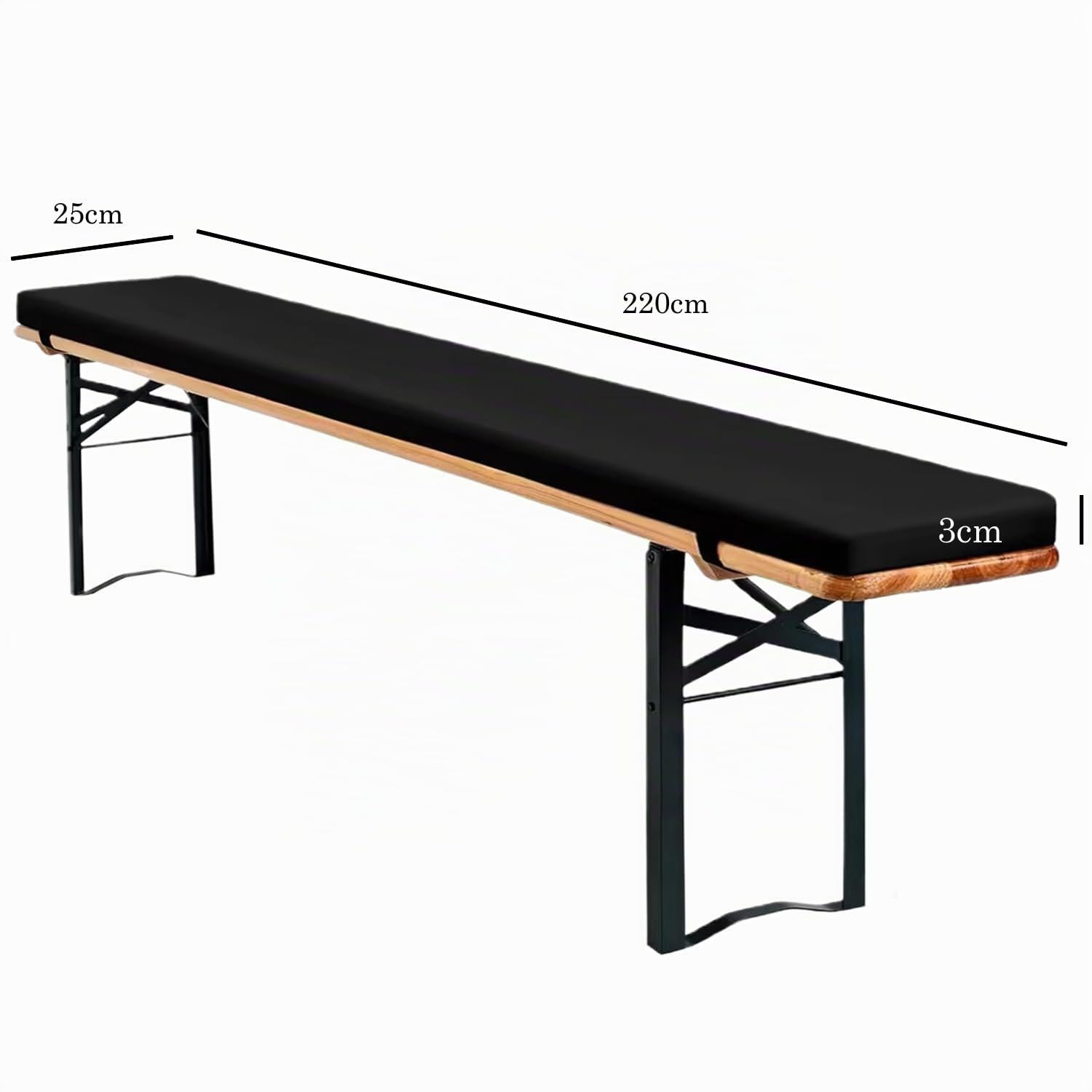 EBETA Coussins pour bancs de Jardin, Coussins pour balançoire antidérapants, Tapis de Tabouret de Jardin en Coton et imperméables, avec Boucle 220 x 25 x 3 cm (Noir, 2 pièce)